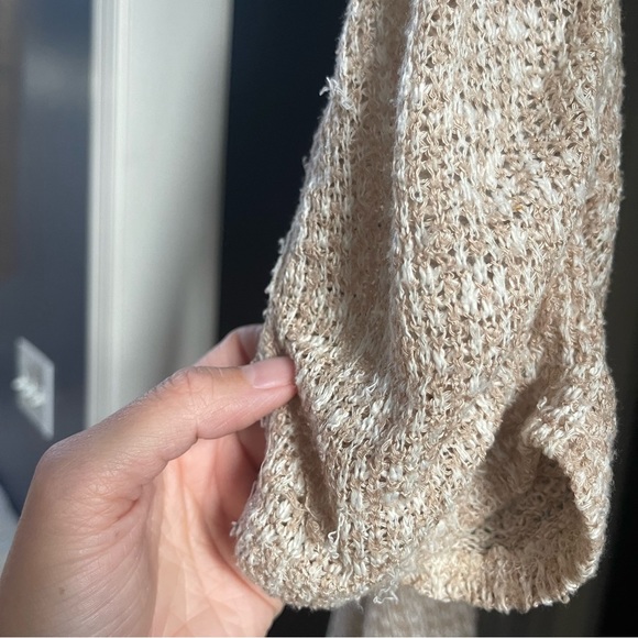 Living Doll Brown & Ivory Knitted Lace Open Front Asymmetrical Cardigan Sweater - Picture 4 of 4